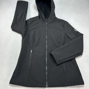 HFX Performance Jacket Womens Large Black Hooded Softshell Full Zip Hiking Warm